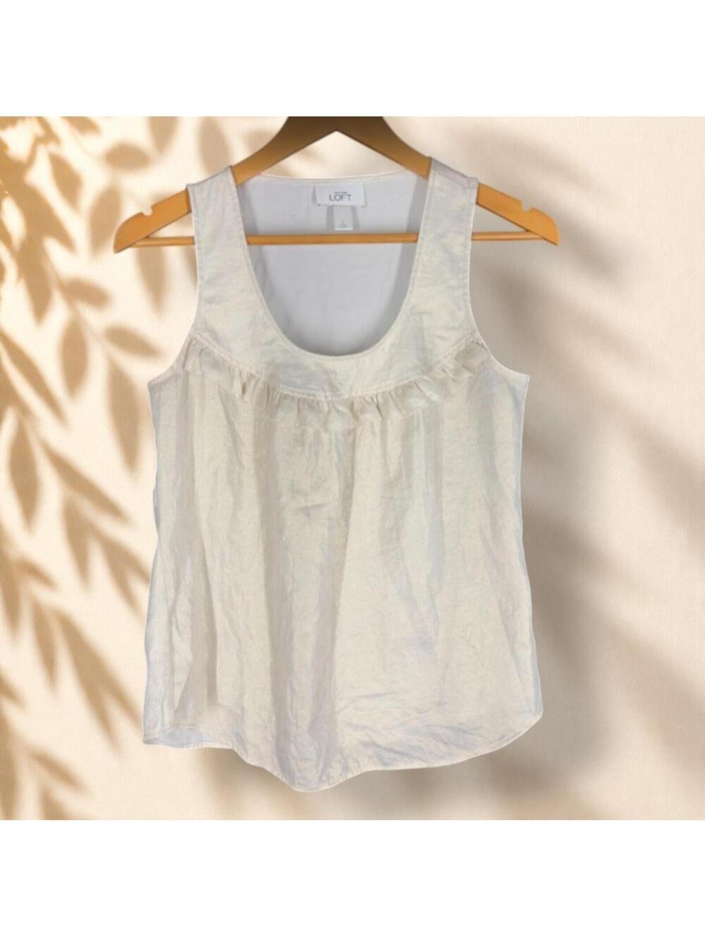Loft Blouse Women S Small Beige Sleeveless Wide Strap Round Neck Casual Solid